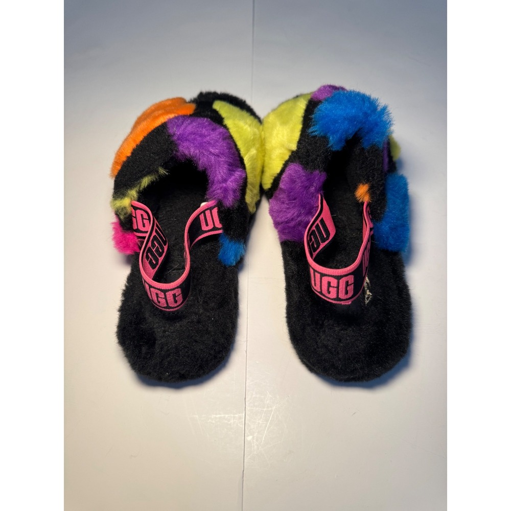 UGG 5 Fluff Yeah Slide Patchwork Colorful Furry Sandal Slippers - Women's - Picture 4 of 8